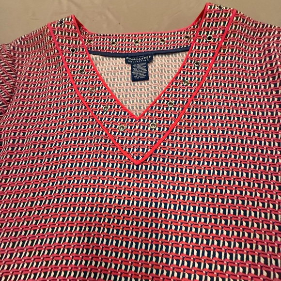 Doncaster Red/Navy V-Neck Women's 3/4 Sleeve Gold Chain Top Size 14/XL - Picture 4 of 10